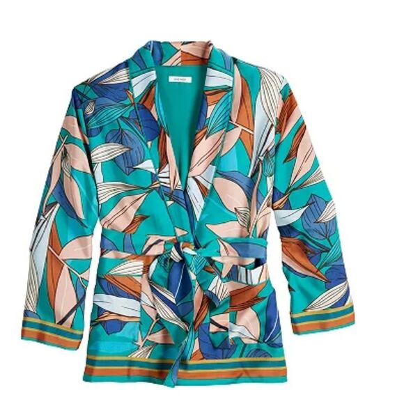NWT Nine West Printed Satin Tie Waist Jacket - Picture 1 of 11